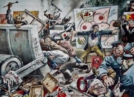 Брежнев читает западные и самиздатовские отзывы о «Бульдозерной выставке»: «чудовищное преступление против свободы творчества... красный сапог на горле культуры... варварская выходка... гневно осуждаем... передовая общественность не допустит... деятели культуры протестуют»...

Леонид Ильич отбрасывает эти бумаги, закрывает лицо руками и гневно шепчет – «Быдло!! Бескультурные, чумазые быдланы! Это же был перформанс! Бульдозер, сметающий картины   это же аллегорическое олицетворение хтонического ужаса, экзистенциальное воплощение протеста против агрессивных тенденций мироздания! Современное искусство обязано шокировать и эпатировать!! Боже, какие же они бесчувственные и бескультурные быдланы! Осуждают они... что эти дикари вообще смыслят в передовом акционизме?!»