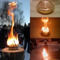 Вата внутри совсем не обязательна. 
Работает по принципу примуса "Огонёк". 
Топливо нагревается, испаряется и выходит через отверстия-форсунки.