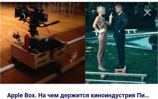Так, некоторая ремарка. 

Ящик из под яблок, это не ящик из под яблок.  

Традиционное названия из самого начала кинематографа. 

Теперь это специальные крепкие ящики из фанеры. 
Используются как подставки, но иногда, и как место хранения (те, что побольше).