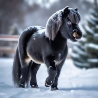 Маленькая вороная лошадка.