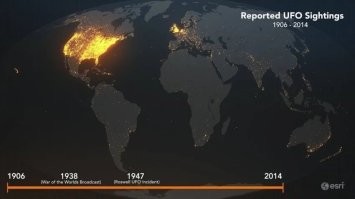 Наблюдения НЛО. Количество идиотов по странам видно весьма наглядно