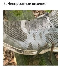 Поставить кроссовок рядом с гвоздями, протянуть старую бабушкину старую калошу и сфоткать это. Ну чё... Безусловно, это невероятное везение...