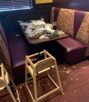 В начале своего морского пути работал стюардом на ирландских паромах. Сильно удивлялись, когда такого не было после местных пассажиров, а если это были ещё и цыгане ирландские, то такой вид- это лишь начало трапезы, про каюты лучше не вспоминать.