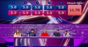 Только 5.8. Техника исполнения прыжка не на высоте, т.к. зацеплен еще один участник движения, да и артистизм хромает.