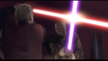 Магистр ордена Джедаев Винду против канцлера республики Палпатина.