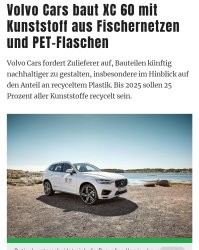 Я не пойму в чем суть претензии?
У производителя это стоит? Стоит.

Или если что то не написано в российских новостях, то этого в мире не существует?

BMW, VW, ситроэн и прочие используют текстиль для сидений из переработанного пластика, подкрылки и ТД, я ж не буду вам весь интернет копировать.
Представьте, вот так вот около  10 лет как партизаны, не бьют себя пяткой в грудь и не орут в 3 горла.

Переводчик, как перевел, так перевел.

Свернувшись в высокотехнологичной парикмахерской

Сначала ПЭТ-стружка сушатся при температуре около 180 градусов, а затем разжижаются при температуре 290 градусов. Меланж, имеющий консистенцию воды и меда, затем течет через тонкие, как волос, поры фильеры. Едва видимые резьбы охлаждаются и смазываются смазкой. Пряжа растягивается и отправляется в своего рода высокотехнологичную парикмахерскую. Сжатый воздух создает завитки на нити, имитируя типичный вид текстиля. Наконец, нити наматываются на катушку. Пряжа транспортируется в Менхенгладбах для дальнейшей обработки, где ткут обивочные ткани для сидений.