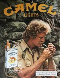 Первая реклама, которая отложилась в памяти- сигареты Camel. 
Не исключено, что из-за этой рекламы и сам начал курить в свое время