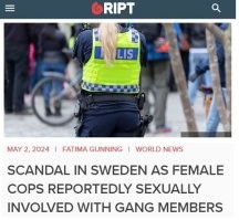 Скандал в Швеции: женщины-полицейские занимаются сексом с участниками местных криминальных группировок в обмен на предоставление им служебной информации.

Об этом прознала газета Dagens Nyheter. Стала копать и с ходу накопала 500 случаев подобного информационного слива. Пятьсот. Участникам криминальных группировок пришлось изрядно потрудиться!