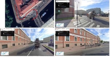 Еле по карте Гугл нашёл. Странно что авторы статей не указывают название локации инцидента - Поцелуев мост, а просто - "набережная реки Мойки".
Исходя из действий водителя на первом видео, видно что он спокойно поворачивает налево, а потом резко начинает крутить вправо. То есть он нифига не спал, как предполагают тут некоторые.
Вот сделал скрины с обзора гугл-карты, примерно как видел дорогу водитель.
Но вот что его заставило выехать за пределы дороги в ограждение у здания, не понятно. Там же ОДНОСТОРОННЕЕ движение и людского потока нет.