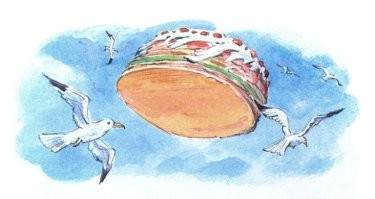 Помню, в детстве читал такую сказку "Торт в небе" Джанни Родари. Там кажется взорвали какую-то бомбу, а вместо взрыва получился торт.