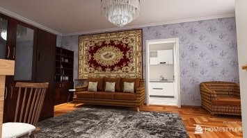 Я строю нашу старую квартиру по воспоминаниям. На стену ковер нашелся почти точь-в-точь, а на полу был палас без ворса, с геометрическим орнаментом. Такого не нашлось в программе.