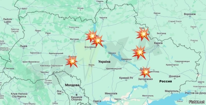 Массированная атака под гром и молнии: ракеты и дроны атаковали объекты в Киеве
  ВС РФ традиционно начали с налета БПЛА. В 2:30 ночи 4 борта ТУ-95 совершили пуски крылатых ракет. Были и «Кинжалы» (сейчас снова ревёт тревога из-за взлёта МиГ-31 с гиперзвуковыми ракетами).
  Атака ракет длилась полтора часа, а "гераней/шахедов" – более 4-х, пишут украинские ресурсы.
  Ракете и дроны маневрировали. На этот раз главная цель – столица Украины;
  Киев атаковали достаточно мощно. Гражданские не пострадали;
  ПВО работало под гром и молнии;
  Взрывы также были на Полтавщине, Днепропетровщине, Виннитчине, Киевщине, Сумщине.