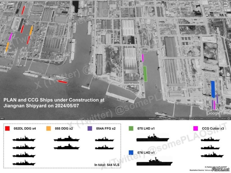 Кипит работа на судоверфи в Шанхае.
Одновременно в достройке - 2 вертолетоносца, 2 больших эсминца проекта 055, 2 фрегата проекта 054, 4 эсминца проекта 052, 3 патрульный корабля.

Это только одна верфь.

Colonelcassad