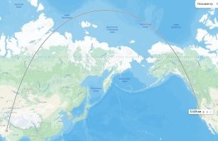 а вы помните что земля имеет форму шара - и самое короткое расстояние по карте не прямая а дуга?