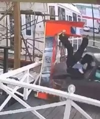 Хорошо, что не впечатала, как говорится в заголовке! Её подбросило, а машина уже потом впечаталась в изгородь и куда-то там ещё! А так было бы гораздо хуже.