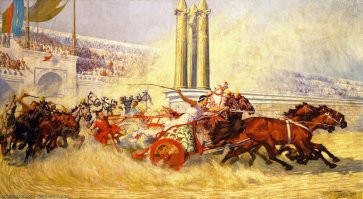Не, колесницы с четвёркой лошадей и разворотами вокруг столба -- это очень зрелищно и динамично 

Кроме того, по правилам тех времён, победителем гонок был не наездник, а владелец лошадей. Этой лазейкой воспользовалась небезызвестная Киниска, дочь спартанского царя и знаменитых конюшен, ставшая единственной в истории женщиной-олимпиоником.