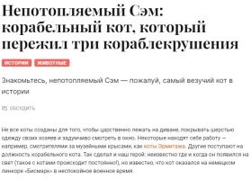 По поводу корабельных котов, приносящих удачу... Некоторые из них, предпочитаю использовать удачу для себя. Непотопляемый Сэм был такой.

Тут сама статья