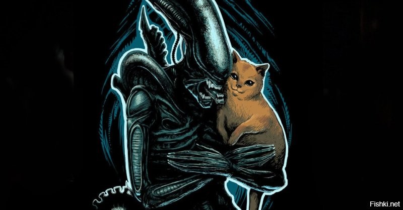 Реакция кота на ведро попкорна в виде головы ксеноморфа