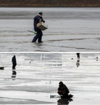 С льдом все нормально , иногда и зимой дожди проходят , сколько раз так попадал на рыбалке , вышел тучки все нормально обурил и пошел дождь , самое весело когда ты дальше сидишь и начинается мороз и ты домой приезжаешь как замороженный хоть кувадкой обивай вещи .