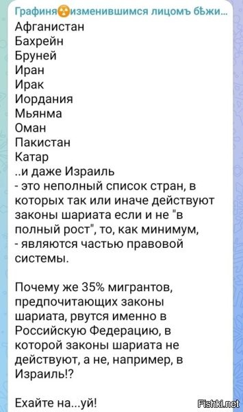 Потому, что в перечисленных выше странах, эти 35% мигрантов, за дела творимые ими в России, ждут малоприятные перспективы по законам шариата, а в России преступники от власти их в очко целуют за бакшиш от диаспор.