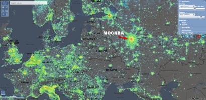 Городская засветка Москвы по сравнению с другими городами и Европой. Данные за 2023 год:
==