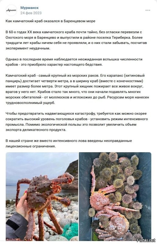 Про Баренцево море и камчатского краба забыли упомянуть.