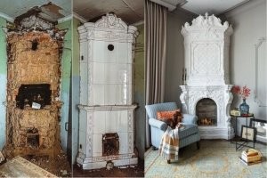 Вот таких печек в питерских коммуналках - дохренища.

Нету там никаких "друг над другом". Точнее они друг над другом, но при этом друг друга не касаются - там везде пространство под потолком присутствует.

А ставили их еще в те времена, когда железные балки еще не умели делать.