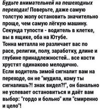 Ещё одна дурочка, которая считает, что ей должны уступить дорогу на пешеходном переходе. Сама нарушила правила ПДД, не убедилась в том, что ей дорогу уступают, за что спасибо видеорегистратору. К сожалению, откровенно тупорылая дама, потому что светящийся в темноте экран смартфона пред глазами мешал увидеть приближающийся автомобиль. 
   Люди добрые, берегите себя, сами и будет вам тогда долгая и безопасная жизнь.