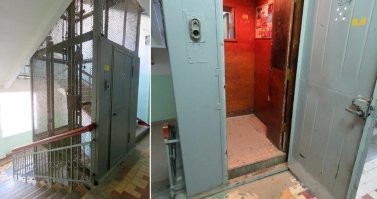 Я в советское время в коммуналке жил-шестиэтажка, в ней лифты были еще старые-там двери надо было открывать и закрывать самому-обычная ручка с защелкой. Две двери, одна закрывала шахту, вторая кабину самого лифта, ну и ручка для открывания шахты-снаружи и внутри. Ну вот у нас в доме для экономии все ручки которые открывали шахту лифта снаружи были сняты, кроме ручек первого и последнего этажа. И соответственно, на лифте ты мог уехать только вверх, а вниз-исключительно пешком. Ну или если ты на пятом живешь, то пешком дойти до шестого и ехать оттуда. Типа такого вот)