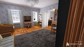 У нас в старом доме внешние стены были метр толщиной. Поэтому телевизор "Рубин" (не самый лёгкий) стоял на трубах, убитых в стену параллельно полу на высоте чуть выше стола. Стол стоял под телевизором, при надобности выдвигался и раскладывался. Фоток не осталось, но я сделала 3D-визуализацию.