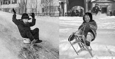 Эххх детство....Зимние покатухи с гор, сейчас не в тренде....