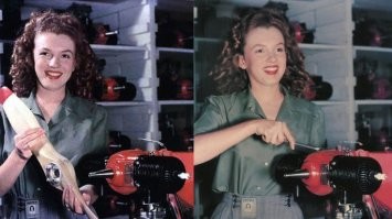 Норма Джин Бейкер в пропагандистской кампании, посвящённой женщинам на военном производстве.