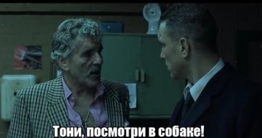 - Тони, посмотри в собаке.
- Что значит «посмотри в собаке»?
- В смысле, открой её.
- <span style='color:gray'>[мат]</span> твою мать, это не консервная банка с бобами, что значит «открой её»?!
