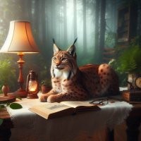 Шёл на лося (вес около полутонны) - и убежал от рыси (вес 25-30кг, и то - если самец, самки сильно меньше). Отличная история, вот под неё кот с лампой
