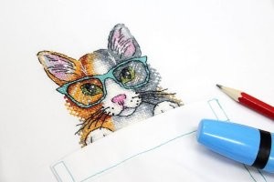 Первый шаг в мире вышивки проще, чем кажется. Здесь не нужно дорогое оборудование или материалы - для начала этого творческого пути достаточно пяльца, нескольких разных игл и хлопковой цветной пряжи. (c) уфффф
Зайдите в "Леонардо" и гляньте на цены.  Во-первых,  нормальные пяльцы с хорошей натяжкой стоят недешево, и их должно быть несколько, разных размеров. Иглы для вышивания, желательно инструмент для заправки игол. Хорошие ножницы для рукоделия - это важно. Мулине и канва,  я даже не имею в виду ДНС, Анкор, Мадейру, Цвейгарт,  а бюджетные Гамму или ПНК им.Кирова - посчитайте, сколько выйдет материалов для отшива средней работы. Для вышивки на одежде нужна водорастворимая канва. ну и считайте.
Но да ладно, деньги не главное.
Котики в кармашке блузки - это очень модно было у вышивальщиц несколько лет назад. Я тоже не удержалась отшила,  специально купила блузку под такого котика. Блузка износилась, но висит в шкафу, выкинуть рука не поднимается - из-за котика.  Вот такой  вот: