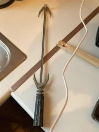 Это вертел для гриля, который есть в комплекте практически каждой кухонной плиты. Странно не знать такие очевидные вещи. Раньше киоски с курами-гриль были на каждом шагу,  вертела разной формы и размеров были везде...