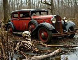 А ещё в лесу можно найти остатки автомобиля. Как он здесь оказался