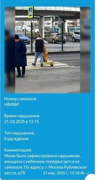 Понеслось говно по трубам)

"Москвичка прокатилась на арендованном электросамокате с ребёнком и получила штраф в 100 000 .
Очевидец сообщил о нарушению в службу поддержки. Согласно правилам, перевозить пассажиров, особенно детей, на самокате запрещено   это считается серьёзным нарушением и карается штрафом в  100 000."
