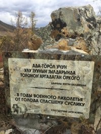 Суслики крутые. Даже памятник им есть.
Памятник суслику установлен на возвышенности Межелик в Каракольской долине Онгудайского района Республики Алтай на территории природного парка Уч-Энмек, недалеко от села Бичикту-Боом. Посвящен детям войны и суслику, их спасителю от голода в годы Великой Отечественной войны.