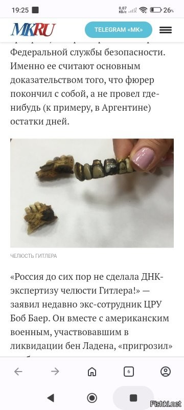 Сегодня её показала член СПЧ Ева Меркачева
...
Ей эту часть челюсти дали посмотреть десять лет назад в 2015 году. С чего сегодня опять вылезла с как будто свежей информацией? Текст и фотографии в МК появились 06.04.2017 в 13:43