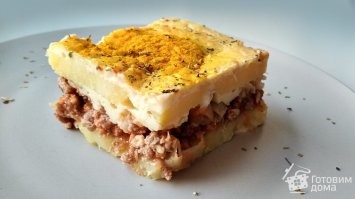 Ты прям колесо изобрёл. Это называется "картофельная запеканка". Между двумя слоями картофельного пюре вкладывается фарш со всякими добавками, и запекается в духовке. Такое часто готовят в больницах, санаториях и т.д. В СССР в школах и пионерских лагерях часто делали.