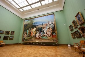 А.А.Иванов. Явление Христа народу. 
Третьяковская галерея. 540х750 сантиметров.
Чтобы поместить в Третьяковку, для ее специальный отдельный зал построили.
В Питере в Русском музее окончательный эскиз в 10 раз меньше: 54,5   74,5 см.