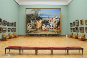 А.А.Иванов. Явление Христа народу. 
Третьяковская галерея. 540х750 сантиметров.
Чтобы поместить в Третьяковку, для ее специальный отдельный зал построили.
В Питере в Русском музее окончательный эскиз в 10 раз меньше: 54,5   74,5 см.