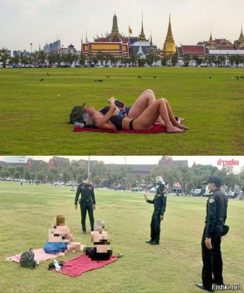 Королевский дворец левее, а эти золотые купола и пагоды- королевские усыпальницы. По факту, народ валяется возле кладбища царского)