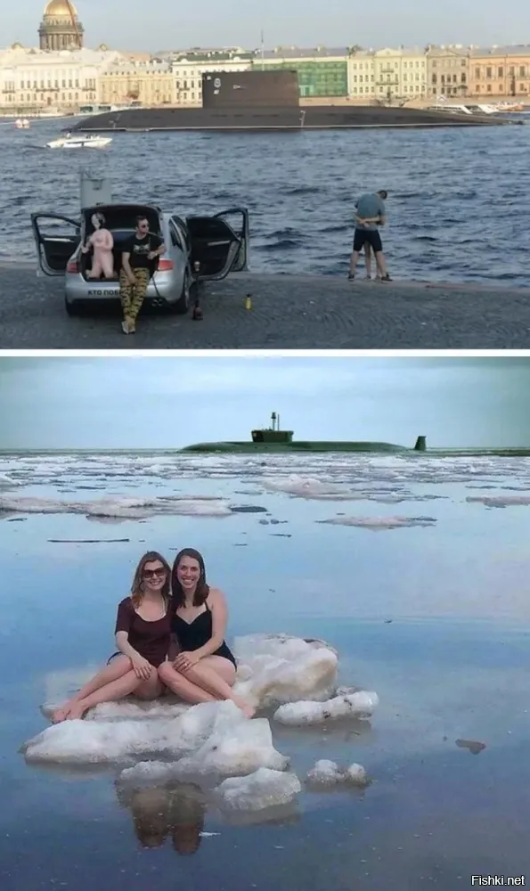 на верхнем фото - один истинный подводник))))