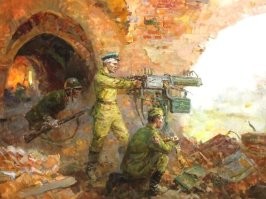 Брестская крепость, "Восточный форт". И сейчас там поставили "счетверёнку" Максим, там же, где она стояла в июне 1941 года. Был в апреле этого года, и видел эту "счетверёнку" на этом же месте, как и на картине.