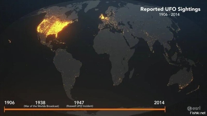 Наблюдения НЛО в мире. Явная корреляция с количеством идиотов....