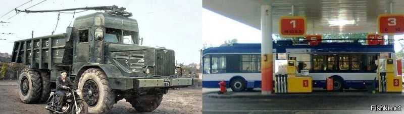 А вот поставить генератор на эту халобуду, на бензине или солярке, который питал бы эти два электродвигателя они не догадались! У нас так троллейбусы ходят, где нет контактной линии.