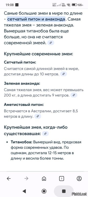 "Самые большие змеи в мире по длине - сетчатый питон и анаконда. "

Анаконды просто более известны благодаря кинематографу