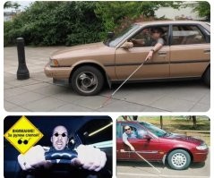 Ну... Осмотр правильно. Вдруг там кто под машину попал. 
Водитель не увидел, что мотоциклист сзади остался. 

Он его и спереди-то не увидел, потому и снёс. 

Слепой водитель.